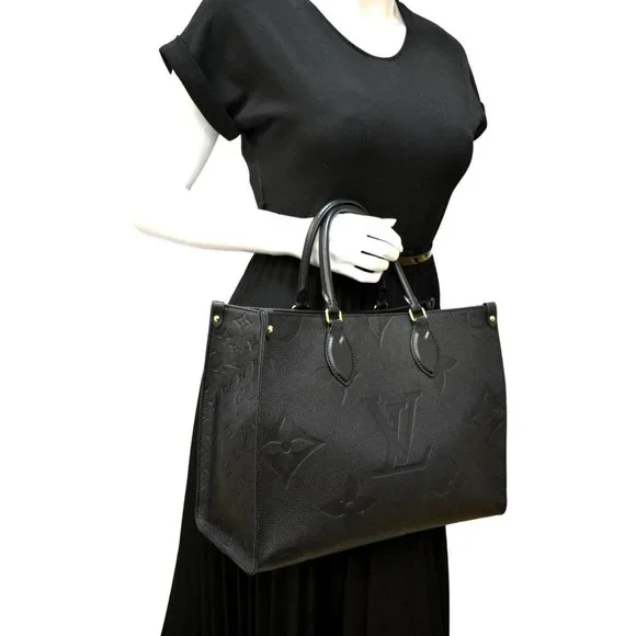 LOUIS VUITTON  Onthego MM Giant Monogram Empreinte Leather Tote Bag Black - Picture 2 of 12